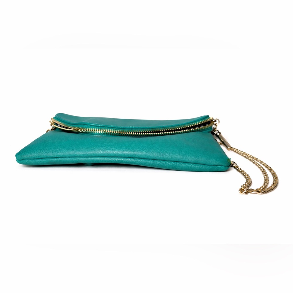 Teal Envelope Chain Crossbody Bag with Gold Hardware - Picture 5 of 7